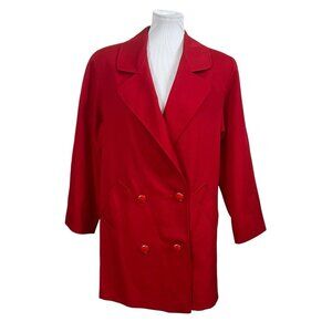 Vintage Mallia Womens 8 Red 100% Wool Double Breasted Overcoat Office Careerwear